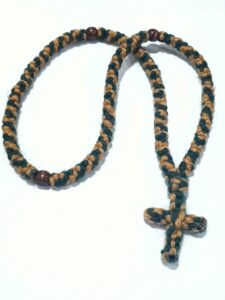 χειροποίητο 100άρι κομποσκοίνι προσευχής δίχρωμο κυπαρισσί-μουσταρδί