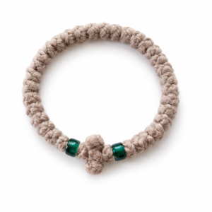 Χειροποίητο κομποσκοίνι μπεζ-σταχτί με σταυρο και χαντρα