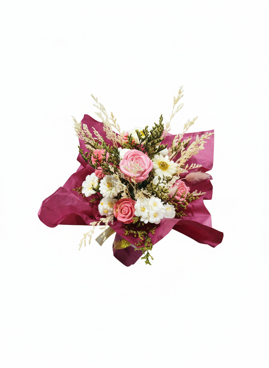 μπουκετο με λουλουδια απο αρωματικο κερι σογιας