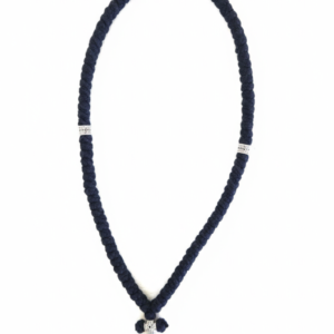 Χειροποίητο μαύρο κομποσκοίνι 100κόμπων από γνήσιο μαλλί με μεταλλικό σταυρό και ασημί ροδέλες