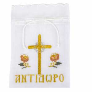 Πουγκί Αντίδωρου Λευκό με Χρυσό Κεντητό Σταυρό
